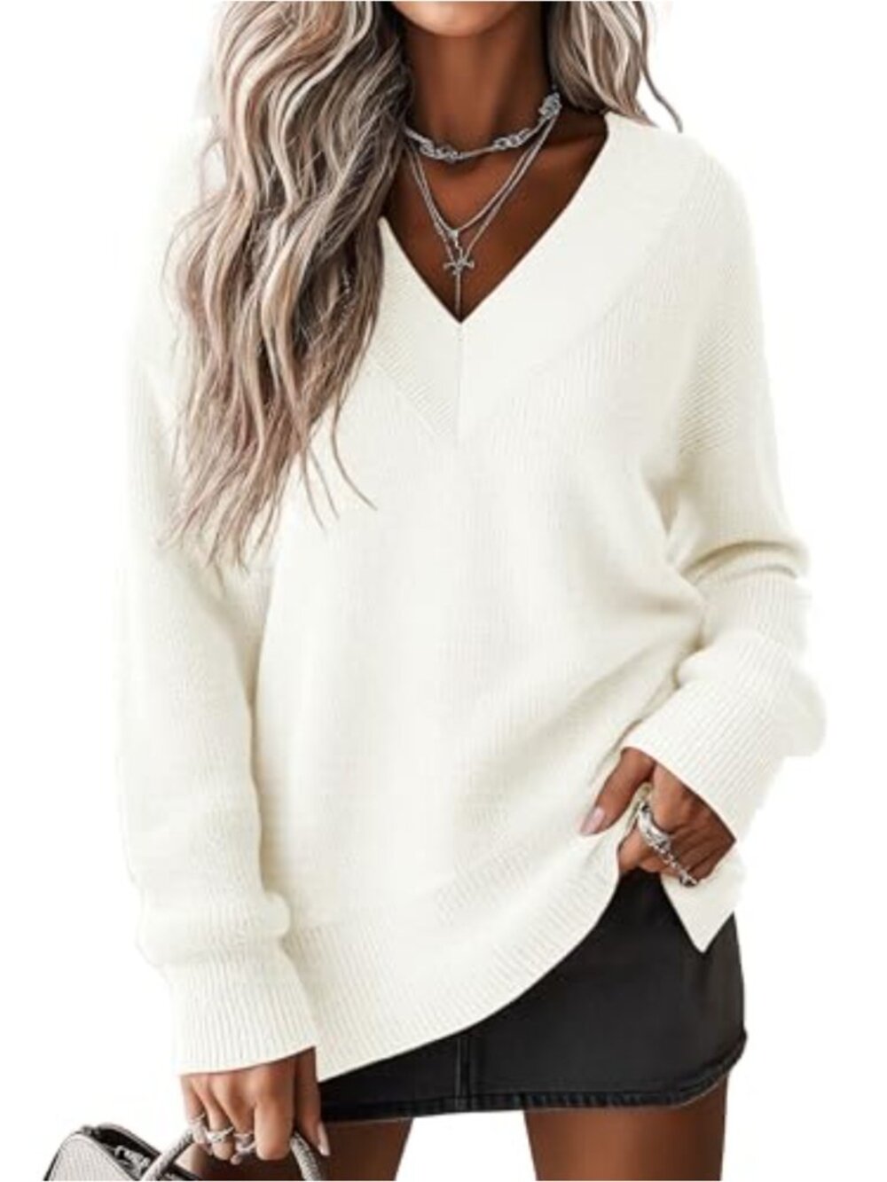 Women's V-Neck Long Sleeve Soft Pullover Sweater Fall